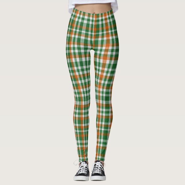  Saint Patrick's day Ireland Flag coloured gingham Leggings (Front)