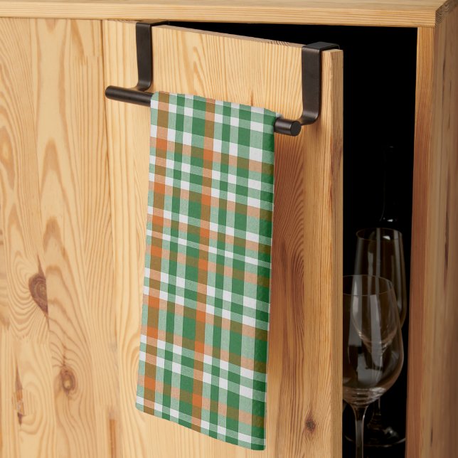  Saint Patrick's day Ireland Flag coloured gingham Tea Towel (Thirds Fold)