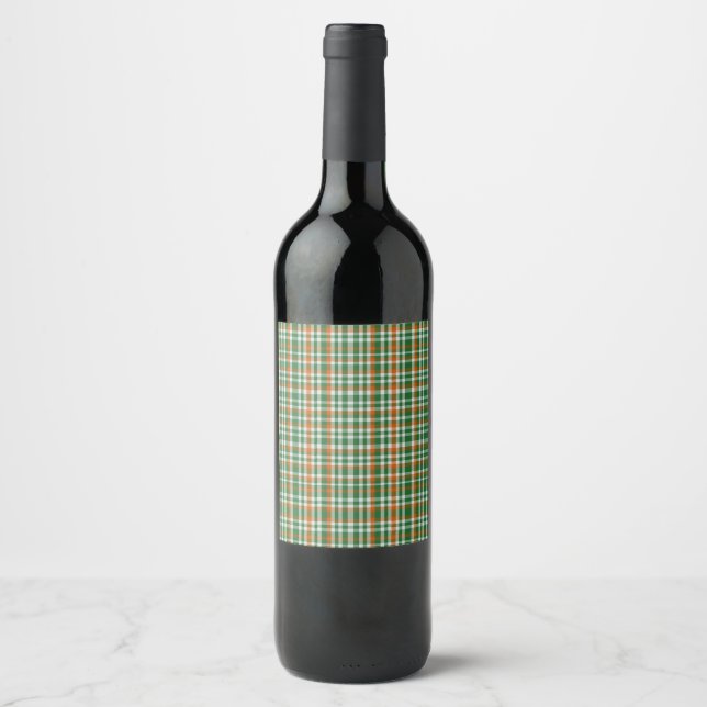  Saint Patrick's day Ireland Flag coloured gingham Wine Label (Front)