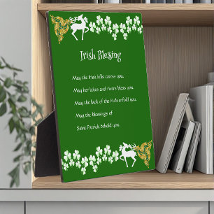 Saint Patrick's Day Irish Celtic Deer Shamrocks Plaque