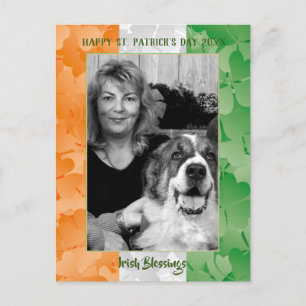 Saint Patrick's Day Irish flag clovers photo frame Postcard