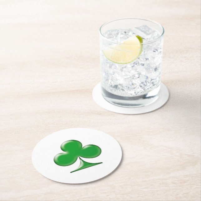 Saint Patrick's Day Irish Green Clover Shamrock Round Paper Coaster (Insitu)