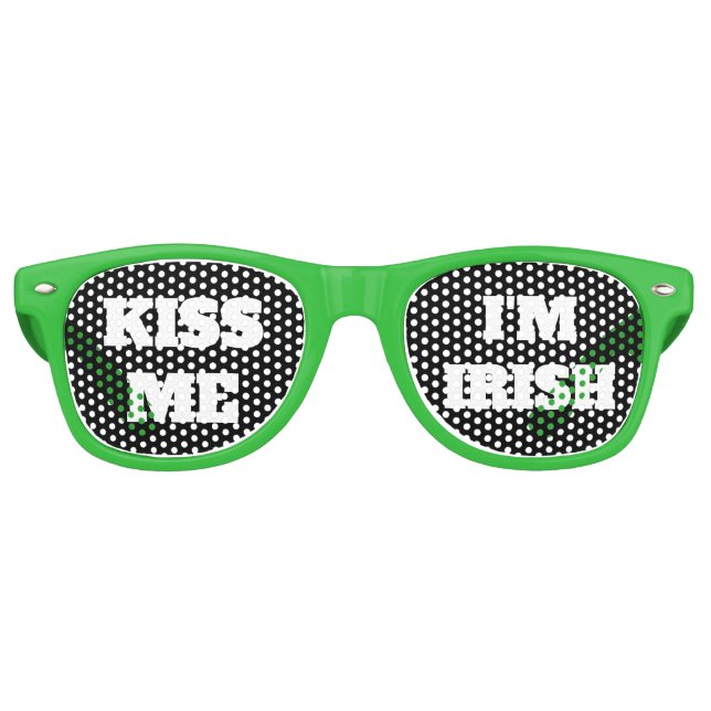 Saint Patricks Day Kiss Me I'm Irish Fun Green Retro Sunglasses (Front)