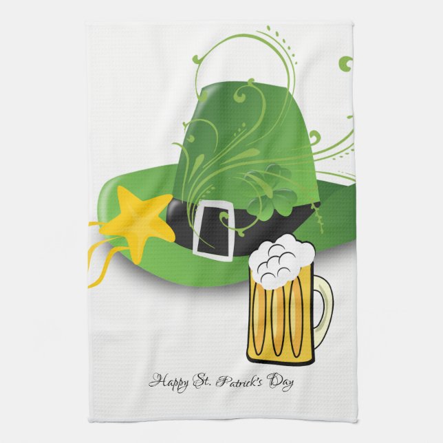 Saint Patrick's Day Kitchen Hand Towel Hat Beer (Vertical)
