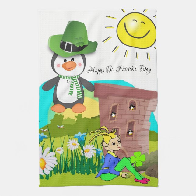 Saint Patrick's Day Kitchen Hand Towel Penguin (Vertical)