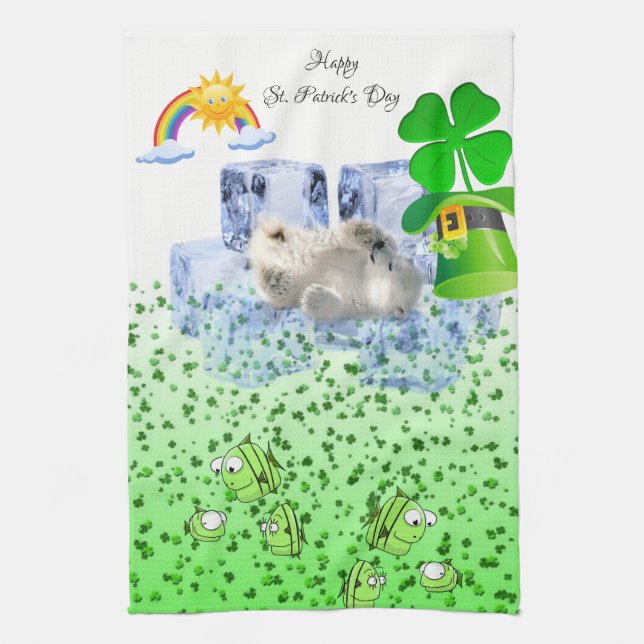 Saint Patrick's Day Kitchen Hand Towel Polar Bear (Vertical)