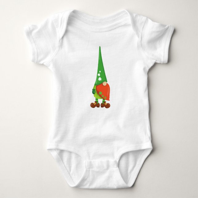 Saint Patrick's Day, Lucky Clovers, Cute Gnome Baby Bodysuit (Front)