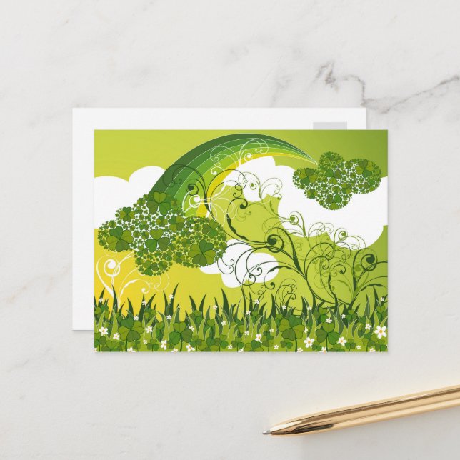 Saint Patrick's Day Lucky Clovers Shamrock Irish Postcard (Front/Back In Situ)