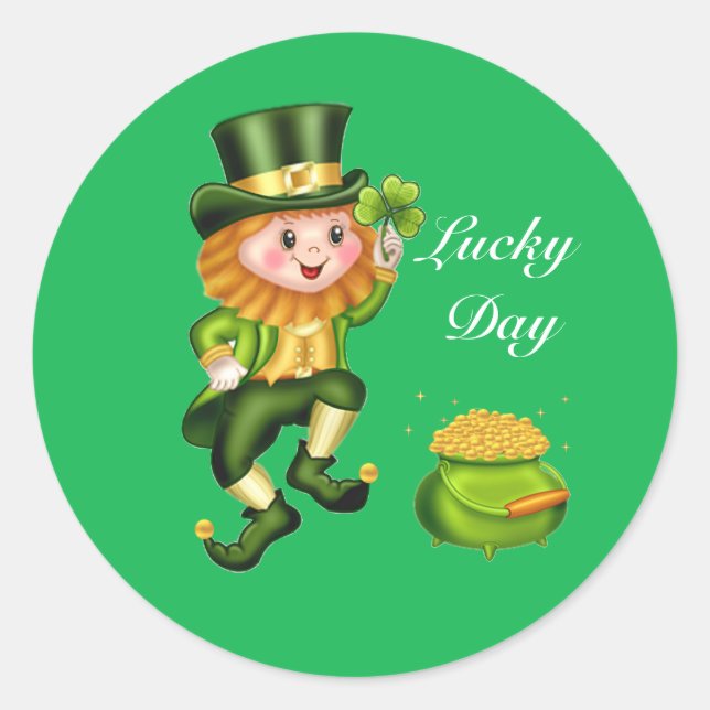 Saint Patrick's Day Lucky Leprechaun Classic Round Sticker (Front)