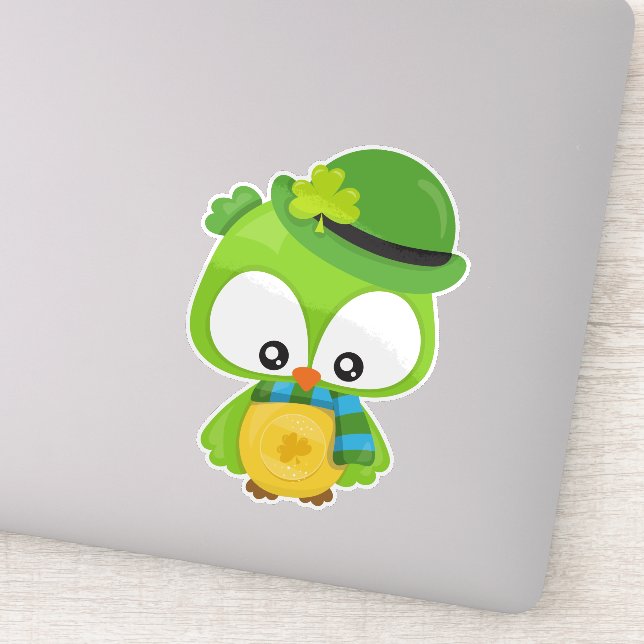 Saint Patrick's Day Owl, Clovers, Leprechaun Hat (Detail)