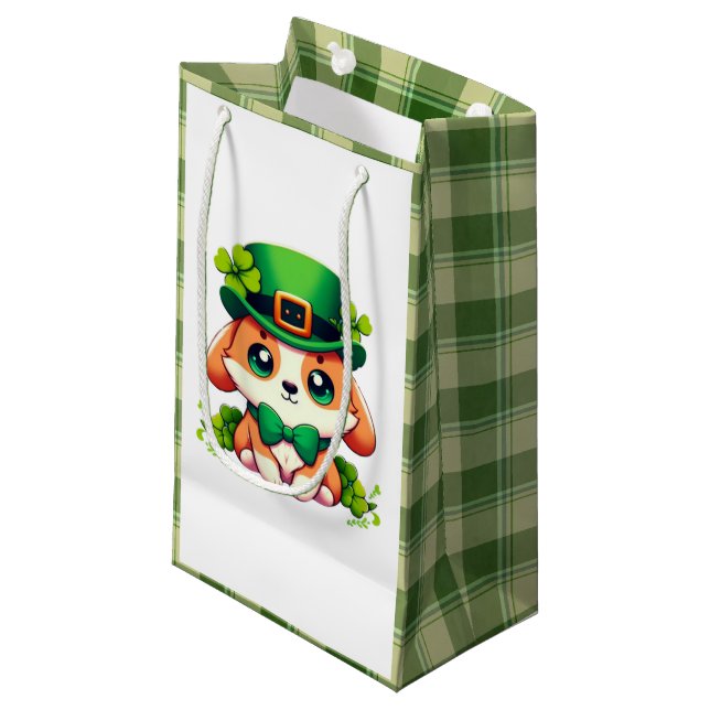 Saint Patricks' Day puppy  Small Gift Bag (Front Angled)