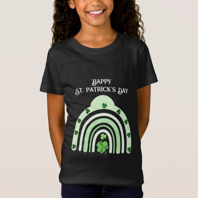 Saint Patricks Day Rainbow Shamrocks Lucky Girl T- T-Shirt (Front)