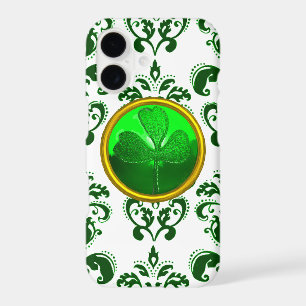 SAINT PATRICK'S DAY SHAMROCK WITH GREEN DAMASK