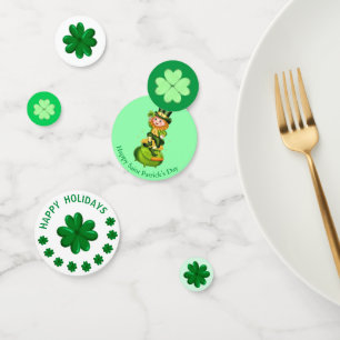 Saint Patrick's Day Shamrocks & Cute Leprechaun Confetti