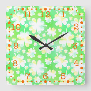 Saint Patrick's Day Shamrocks Retro Watercolor Square Wall Clock