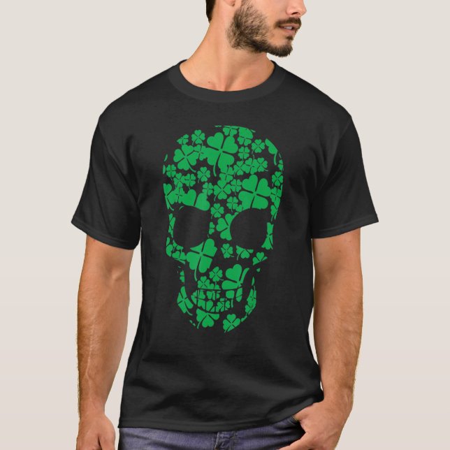 Saint Patrick's Day Shamrocks Skull T-Shirt (Front)