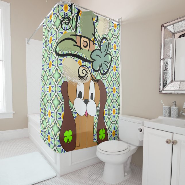 Saint Patrick's Day Shower Curtain Dog (In Situ)