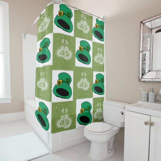 Saint Patrick's Day Shower Curtain Hats Hearts (In Situ)