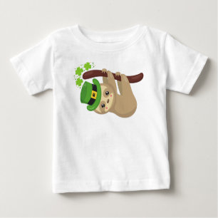 Saint Patrick's Day Sloth, Leprechaun Hat, Clovers Baby T-Shirt
