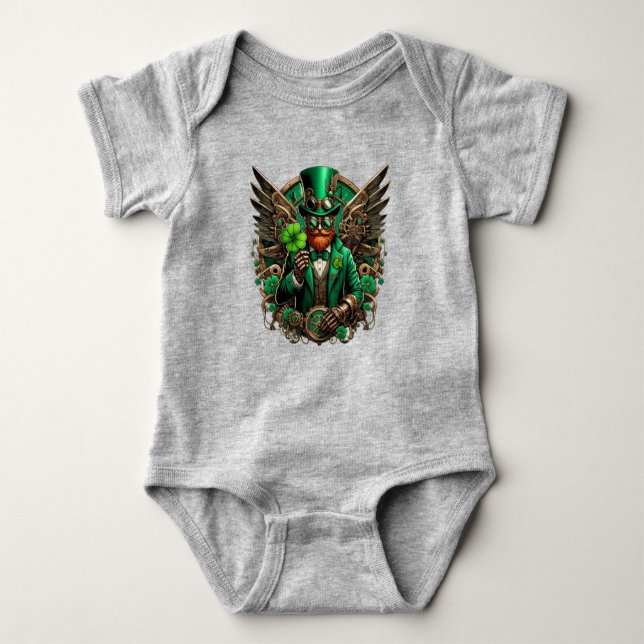 Saint Patrick's Day steampunk clover Baby Bodysuit (Front)
