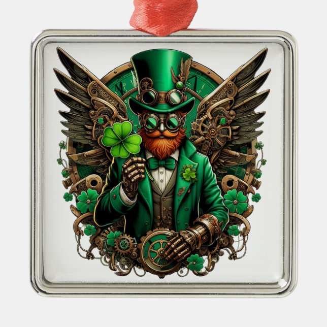 Saint Patrick's Day steampunk clover Metal Tree Decoration (Front)