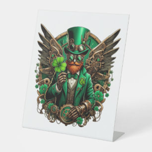 Saint Patrick's Day steampunk clover Pedestal Sign