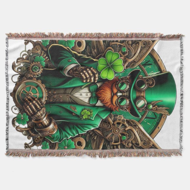 Saint Patrick's Day steampunk clover Throw Blanket (Front)
