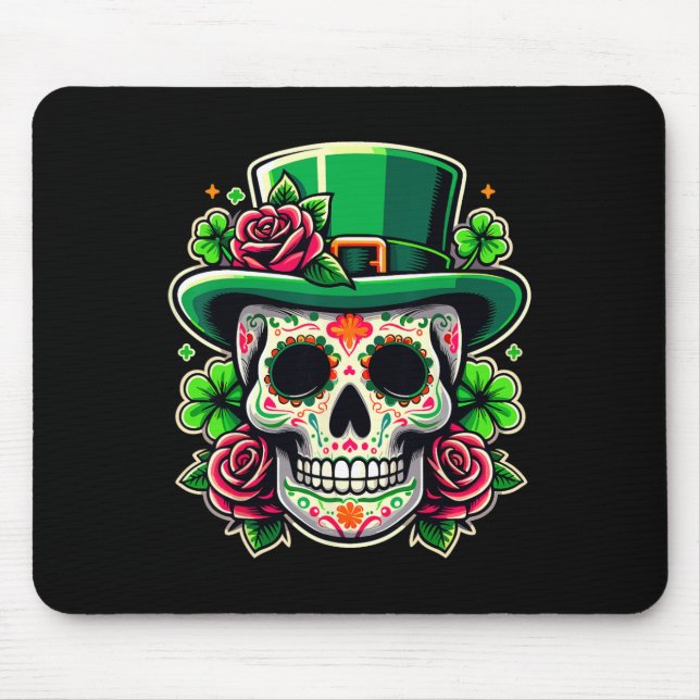 Saint Patricks Day Sugar Skull La Catrina St Peddy Mouse Pad (Front)