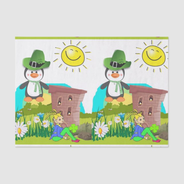 Saint Patrick's Day Tissue Paper Penguin (Front)