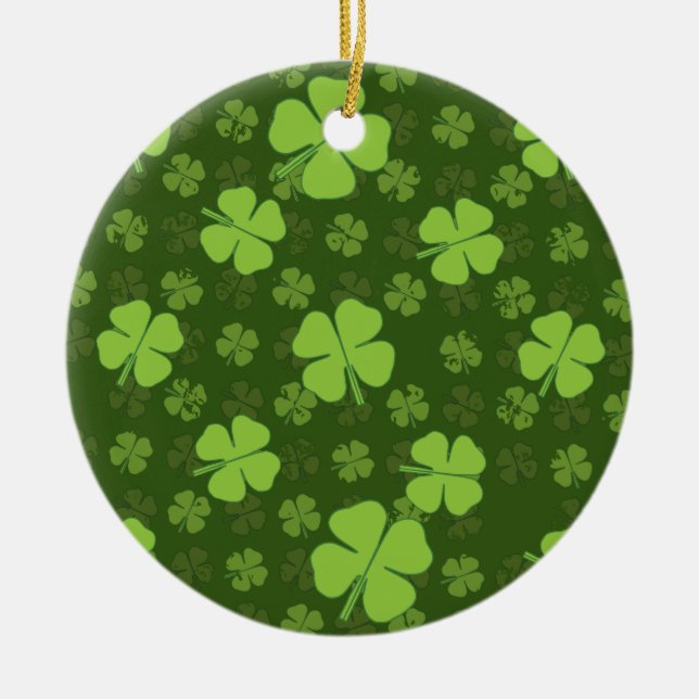SAINT PATRICKS FOUR LEAF CLOVER CERAMIC TREE DECORATION (Front)