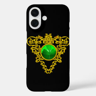 SAINT PATRICK'S GOLD CELTIC HEART,GREEN SHAMROCK iPhone 16 CASE