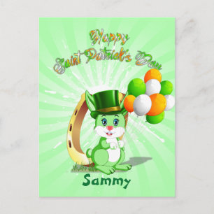 Saint Patrick's Green Bunny Cartoon Postcard