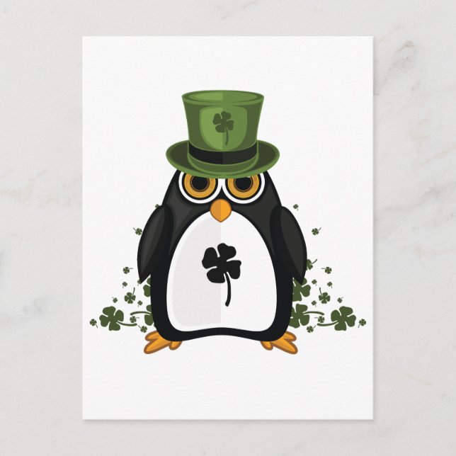 Saint Patrick's Penguin Postcard (Front)