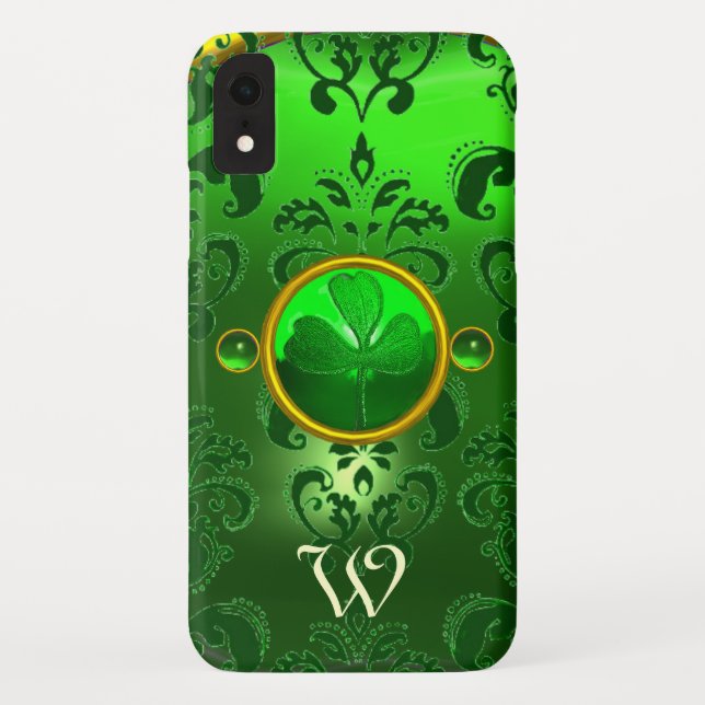 SAINT PATRICK'S SHAMROCK GREEN DAMASK MONOGRAM Case-Mate iPhone CASE (Back)