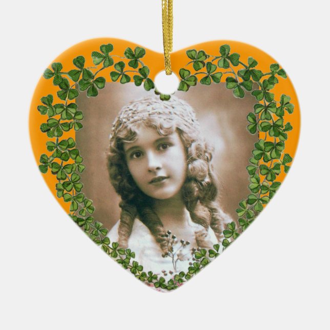 SAINT PATRICK'S SHAMROCK HEART PHOTO TEMPLATE CERAMIC TREE DECORATION (Front)
