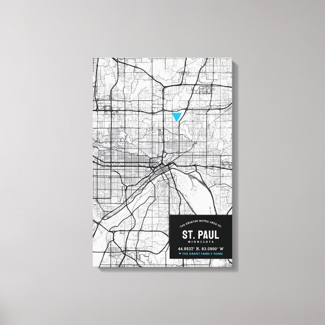 Saint Paul City Map + Mark Your Location Canvas Print (Front)