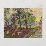 Saint Paul Hospital and Garden by Vincent van Gogh Postcard<br><div class="desc">A Corner of Saint Paul Hospital and the Garden with a Heavy, Sawed-Off Tree by Vincent van Gogh is a vintage fine art post impressionism landscape nature painting. A view of the gardens with a stone bench at van Gogh's hospital asylum in Saint Remy, France. A person is walking through...</div>
