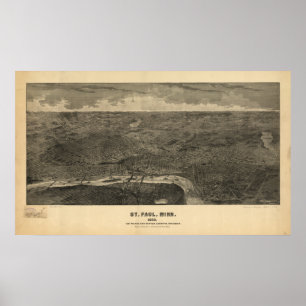 Saint Paul Minnesota 1887 Antique Panoramic Map Poster