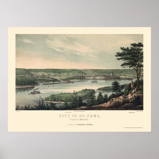Saint Paul, MN Panoramic Map - 1853 Poster (Front)