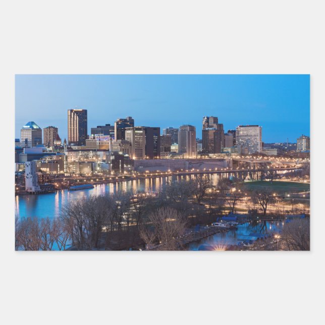 saint paul skyline and riverfront at night rectangular sticker (Front)