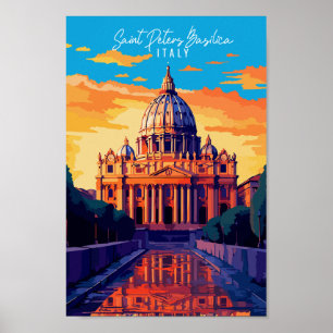 Saint Peters Basilica vintage travel illustration Poster