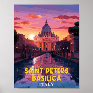 Saint Peters Basilica vintage travel illustration Poster