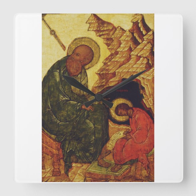Saint Prochorus and Saint John the Evangelist Square Wall Clock (Front)