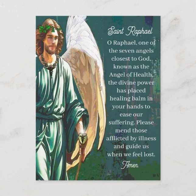 Saint Raphael Archangel Healer Angel Prayer Note Postcard (Front)