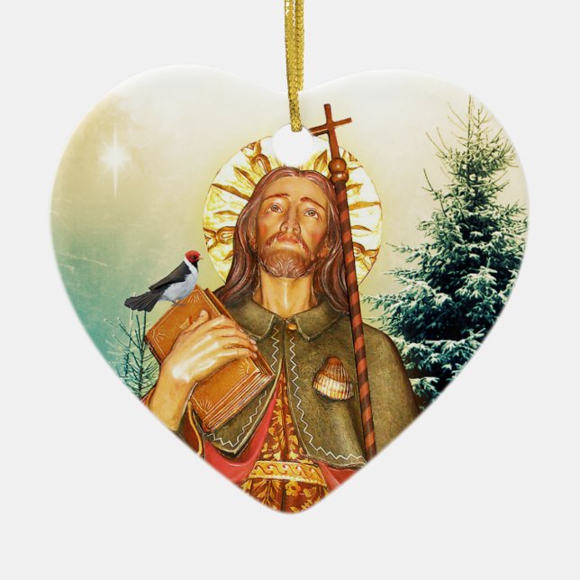 Saint Rocco Heart Prayer Ceramic Tree Decoration (Front)