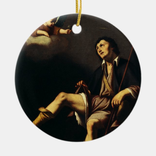 Saint Roch and the Angel Baroque Art Masterpiece Ceramic Tree Decoration (Front)