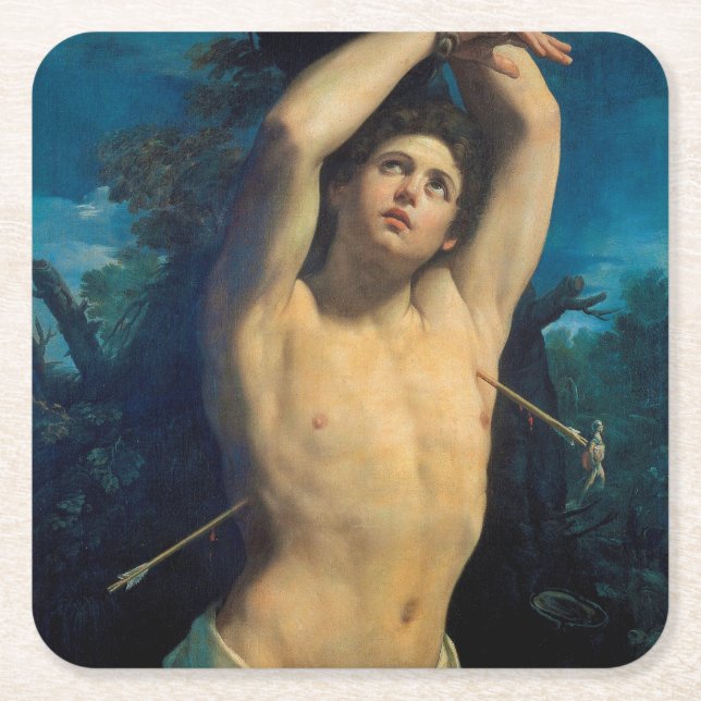 Saint Sebastian (St. Sebastian), Guido Reni Square Paper Coaster (Front)