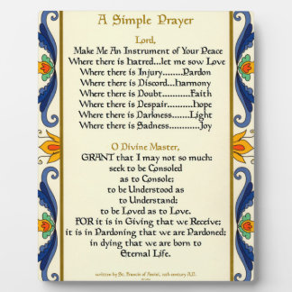Saint St.Francis of Assisi Simple Prayer For Peace Plaque