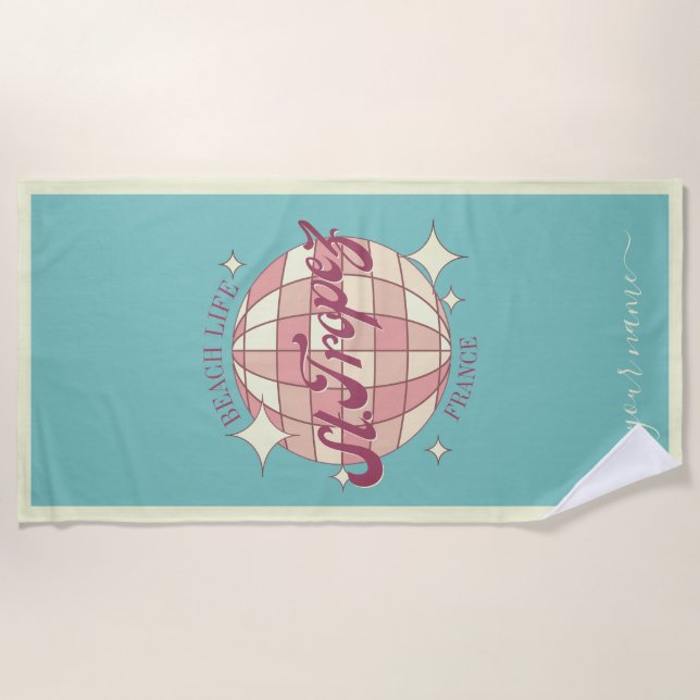 Saint st. Tropez retro vintage blue Beach Towel (Front)