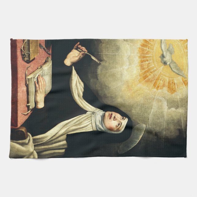Saint Teresa of Avila Mystic of Fire Art  Tea Towel (Horizontal)